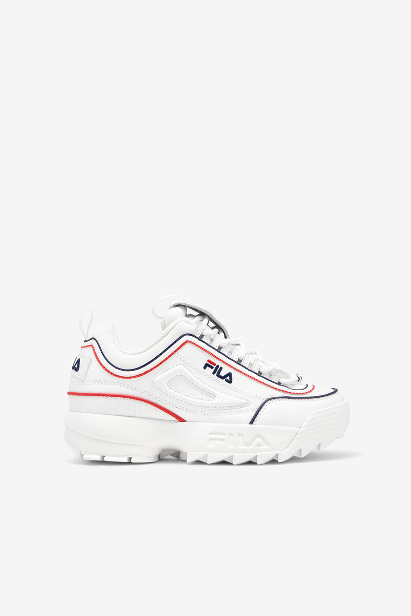 Kids' Fila Big Disruptor 2 Contrast Piping Platform Shoes White / Navy / Red | bAazF8t1aFP