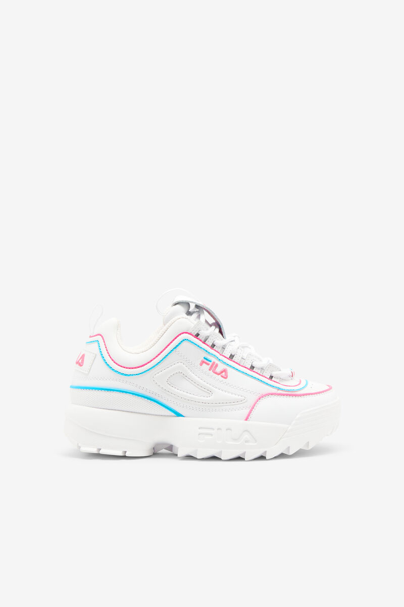 Kids' Fila Little Disruptor 2 Contrast Piping Platform Shoes White / Pink / Blue | pGg2aaSQNTC