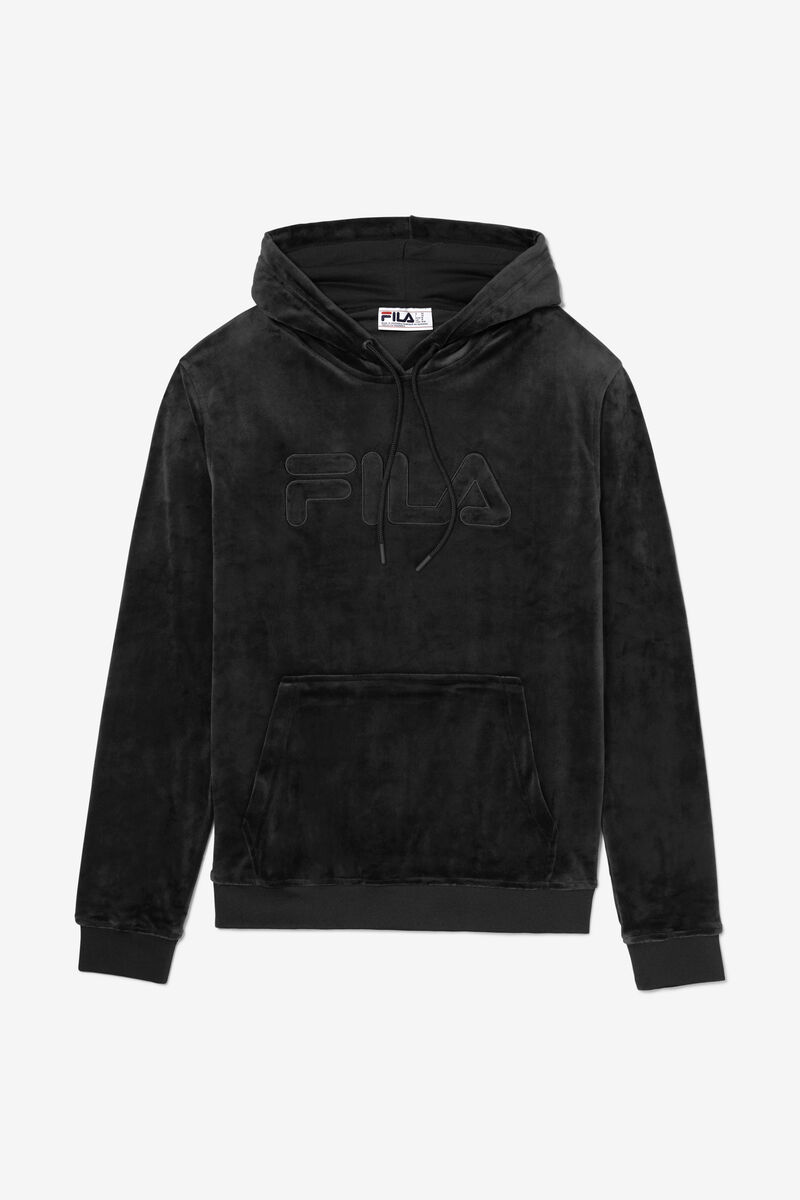 Men's Fila Asher Velour Hoodie Hoodies Black | JIN7OlufOX5