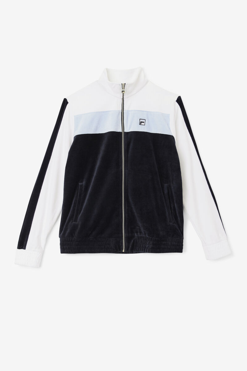 Men's Fila Brice Velour Jacket Jackets Black / White | zbPFlSSbgBz