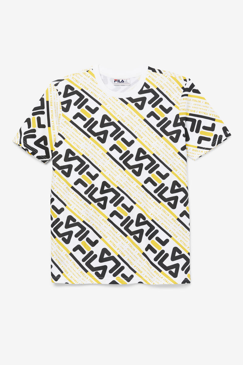 Men's Fila Calvin T Shirts White / Black / Yellow | DxMRf7HkSbc