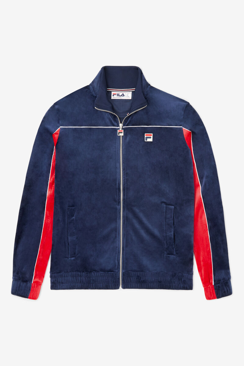 Men's Fila Cisco Velour Jacket Tracksuits Navy / Red / White | mWR9xOERXmh