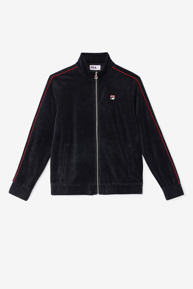 Men's Fila Deverall Velour Jacket Jackets Black / Red / Green | zyy42HO5UrS
