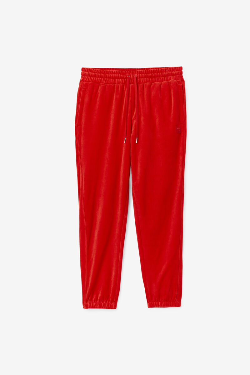 Men's Fila Deverall Velour Pant Pants Red | df9WpZaWSA3