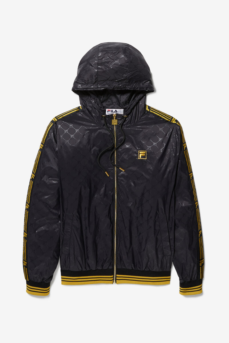 Men's Fila Dublin Hooded Wind Jacket Jackets Black / Gold | 9Okd5P3jLMH