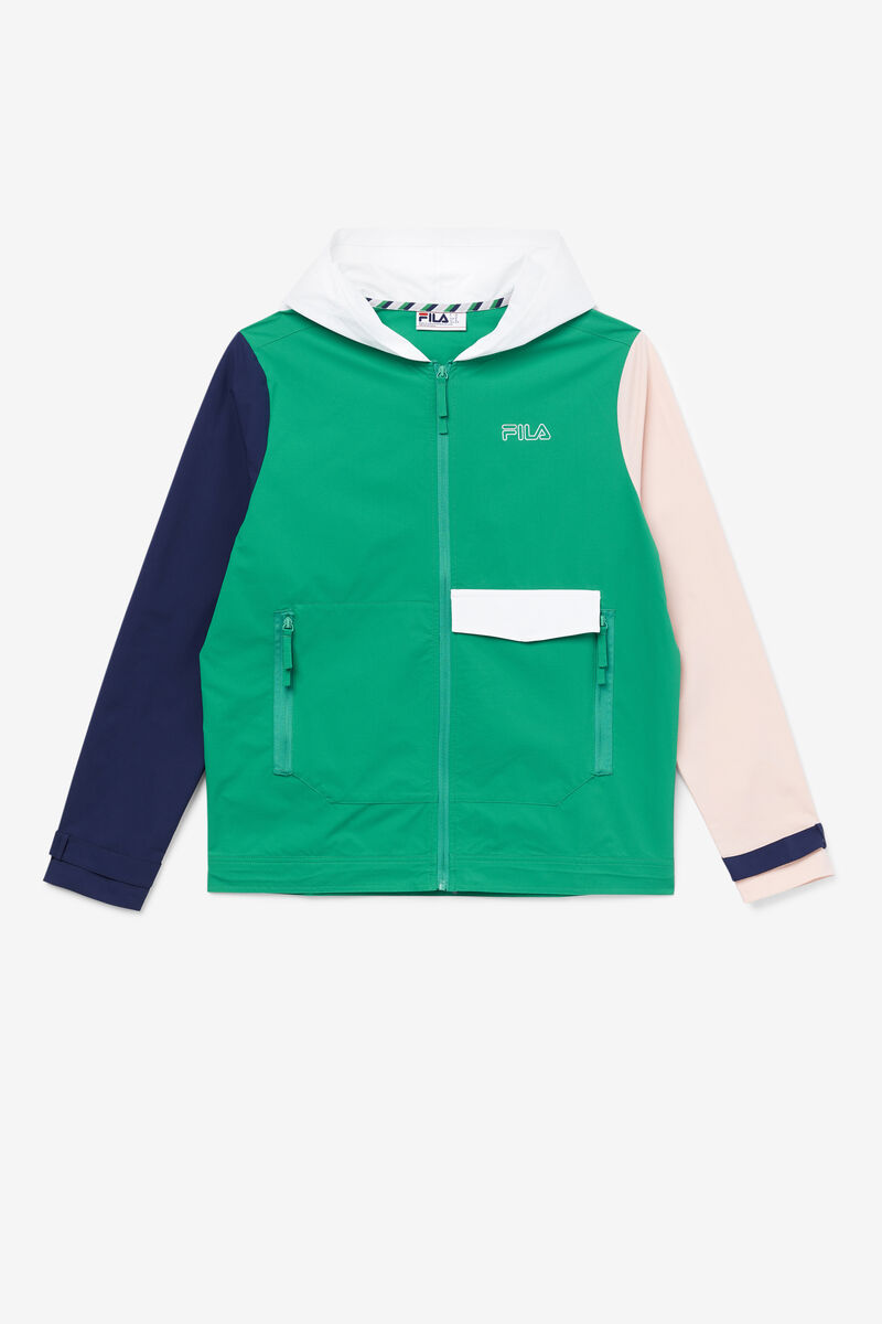 Men's Fila Dutton Woven Wind Jacket Jackets Green / Navy / Pink | BfgUq5cFeiB