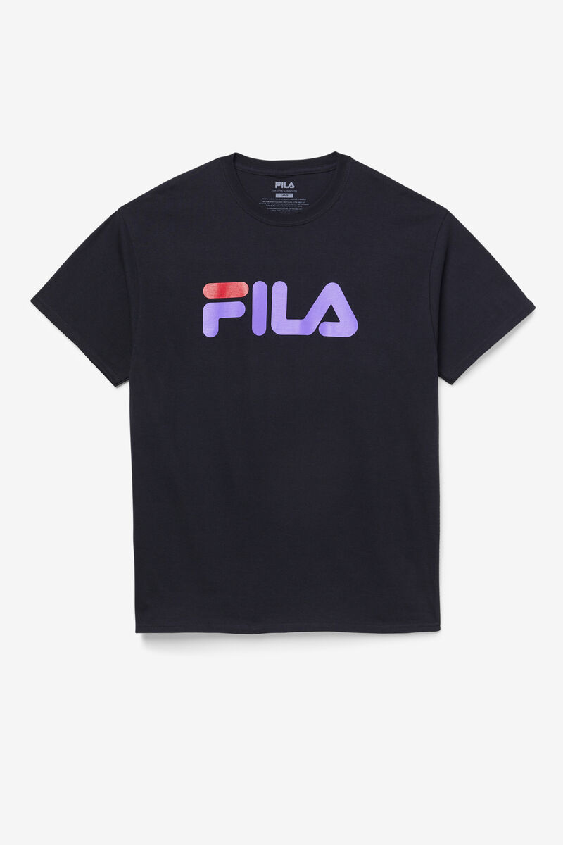Men's Fila Fila Logo T Shirts Black / Purple / Red | 9mFnCdgHNzC