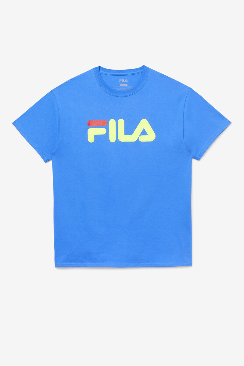 Men's Fila Fila Logo T Shirts Blue / Yellow / Red | kwZfgmECsnM
