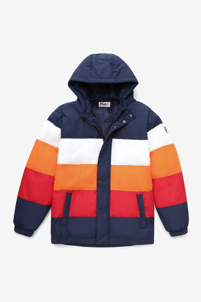 Men's Fila Giovanni Puffa Jacket Jackets Navy / White / Orange / Red | 1by7QIlgnxl