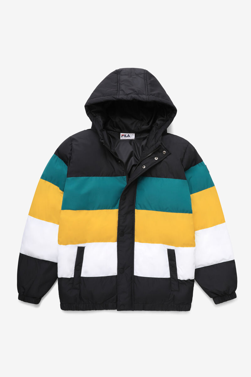 Men's Fila Giovanni Puffa Jacket Jackets Black / Blue / Gold | rnfxI9EvnXo