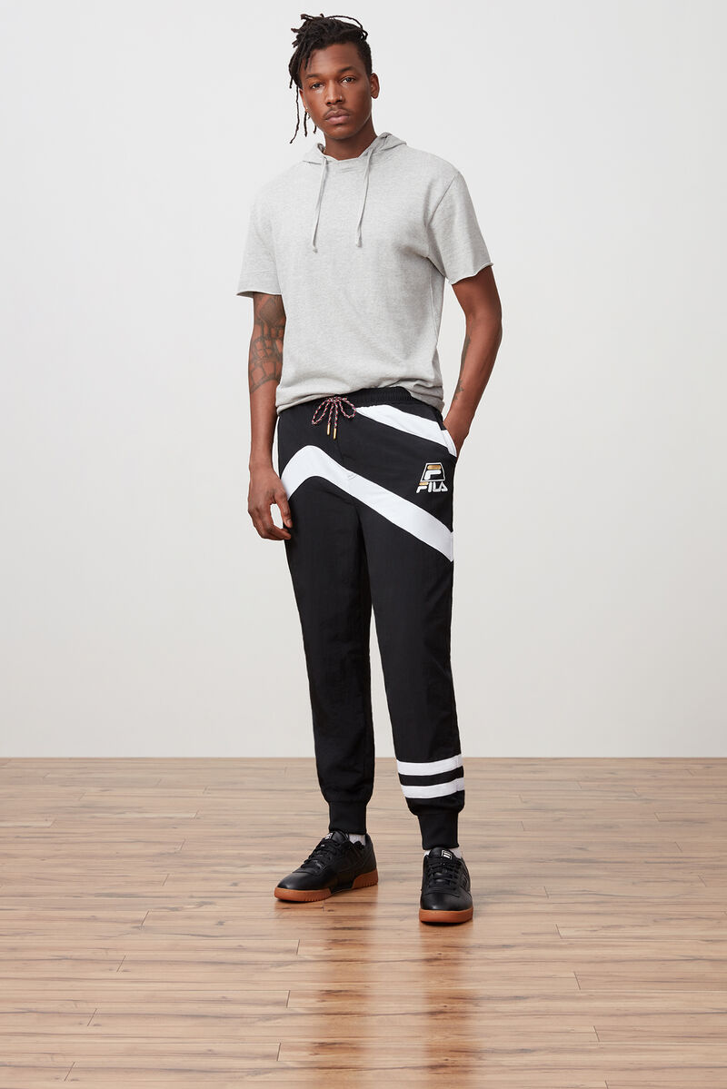 Men's Fila Grant Hill Zenith Woven Pant Pants Black / White / Black | MUtHd81MOlS