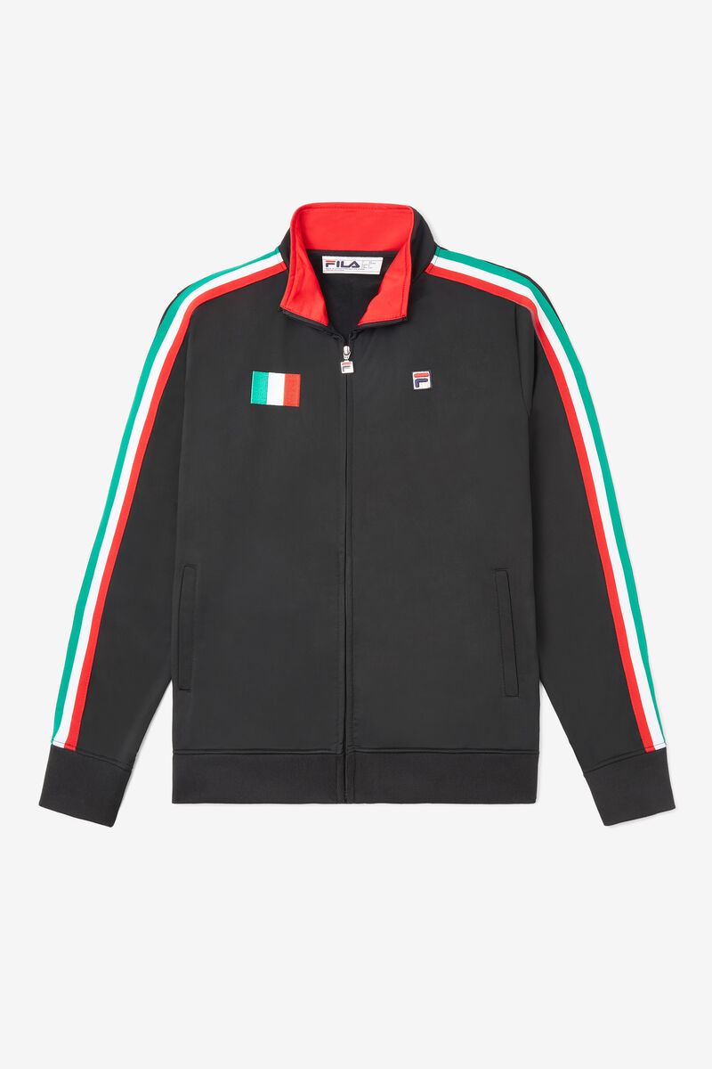Men's Fila Italy Track Jacket Tracksuits Black / Red | hFpL4pVADUl