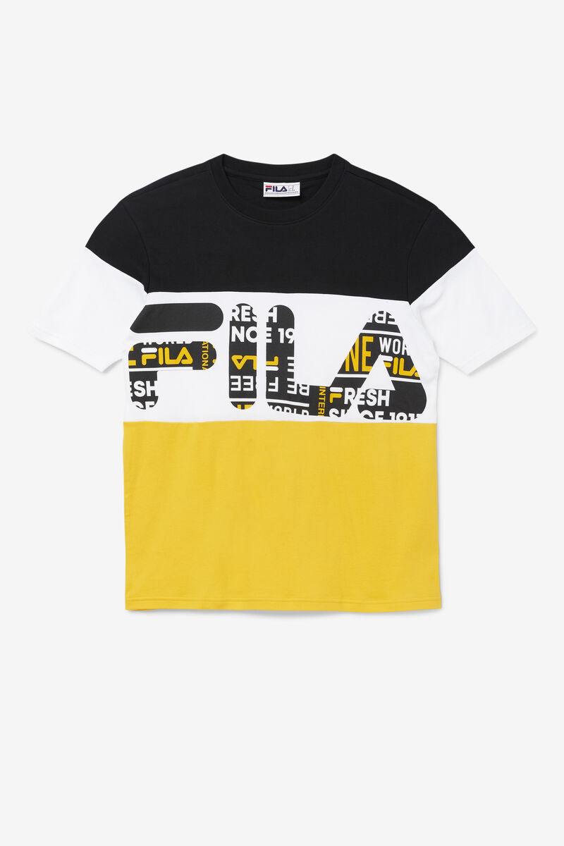 Men's Fila Johnson T Shirts Black / Yellow / White | 3Od4NnKk3cd