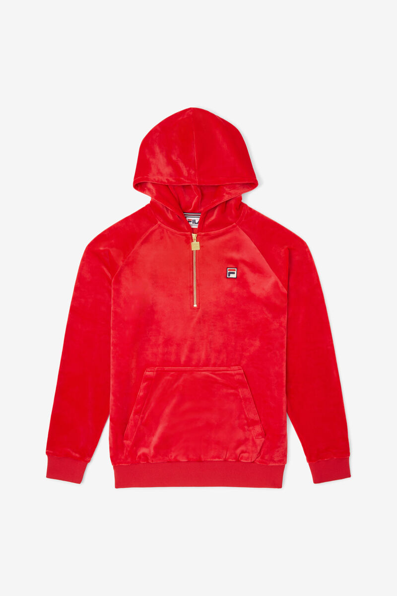 Men's Fila Laurent Velour Hoodie Hoodies Red | AS6tkBOBOvk