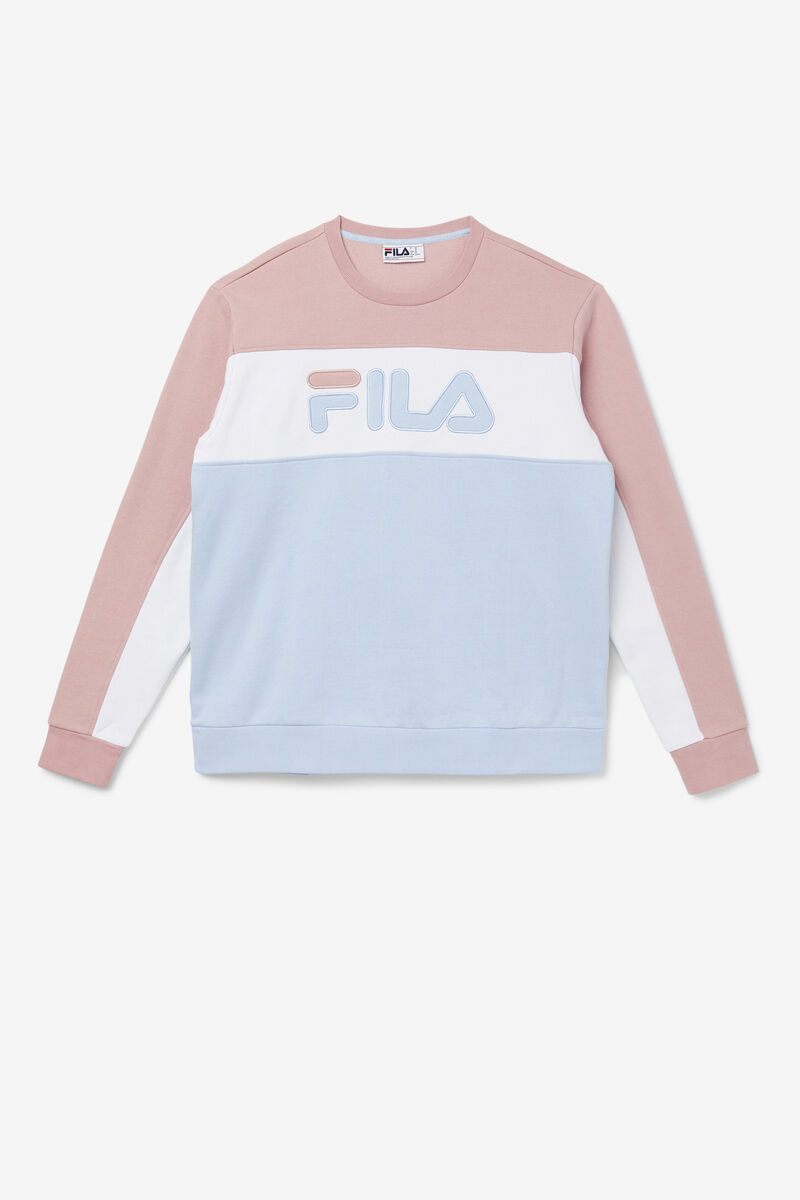 Men's Fila Lesner Fleece Crew Tracksuits Pink Grey / White / Blue | 9PDay1eJEjK