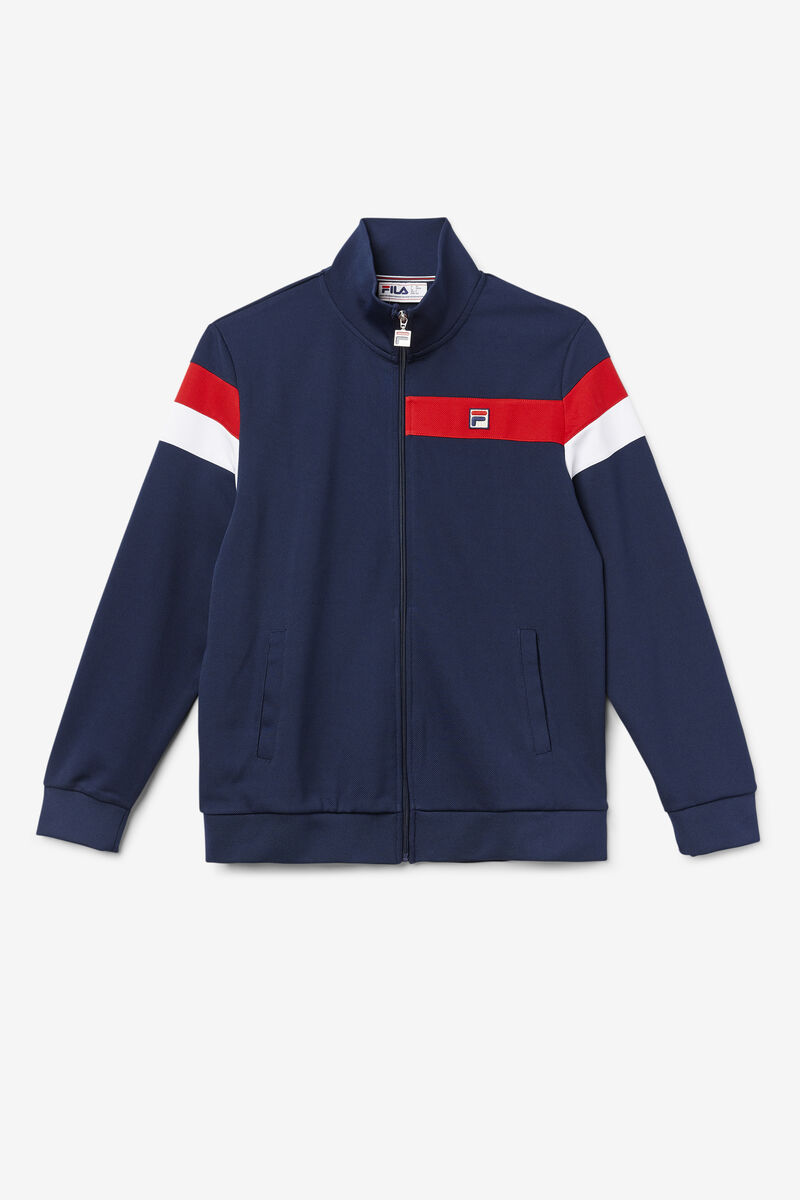 Men's Fila Malcolm Track Jacket Outerwear Navy / Red / White | QgJLxzanLmd