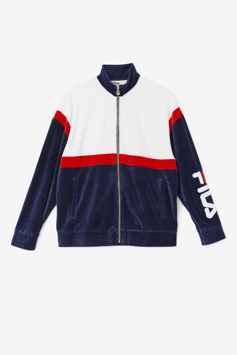 Men's Fila Mansur Velour Jacket Jackets Navy / White / Red | 9nxTtrKoQYV
