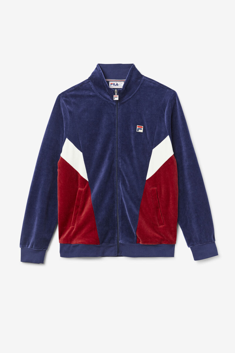 Men's Fila Marten Velour Jacket Tracksuits Navy / White | 9skODekIfSm