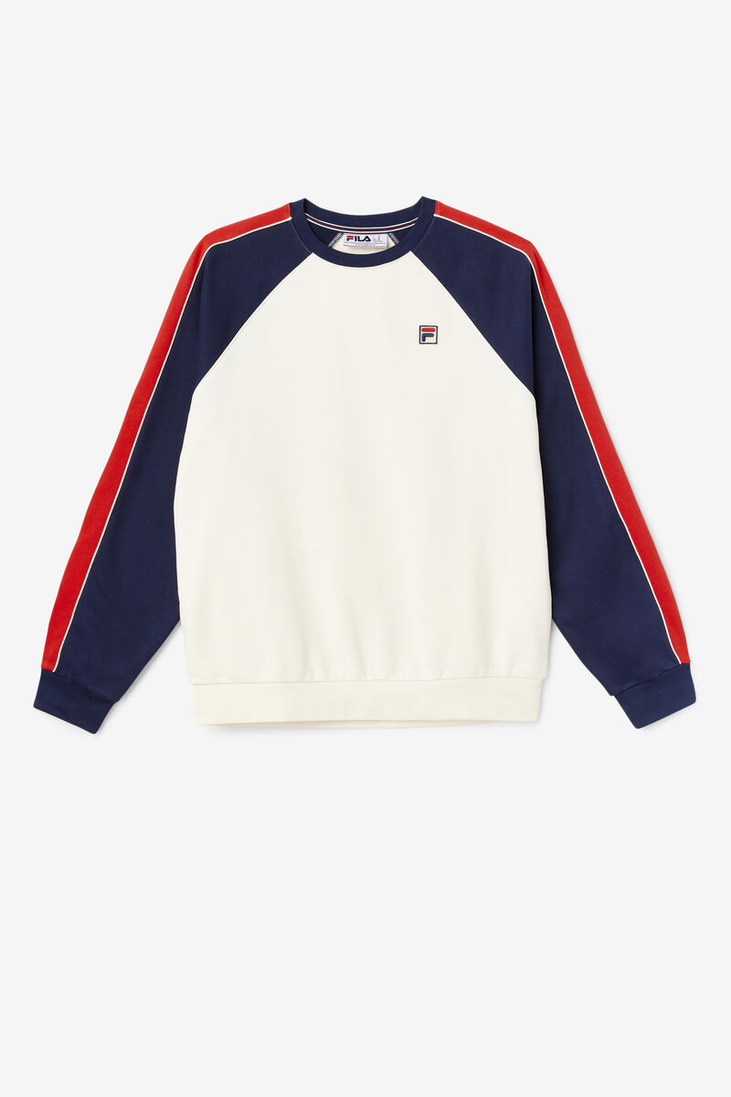 Men's Fila Nestor Crew Sweatshirts White / Navy / Red | 22J5sRFpEcL