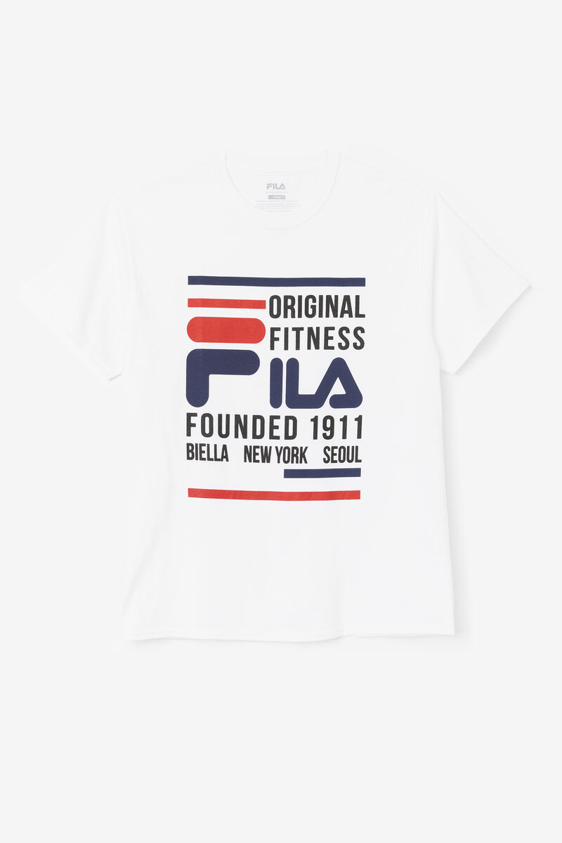Men's Fila Original Fitness T Shirts White / Navy / Red | oPZKxNlqDgD