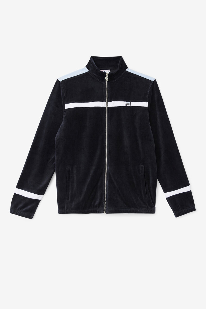 Men's Fila Ravid Velour Jacket Tracksuits Black / White | 7mlvKjabt6b