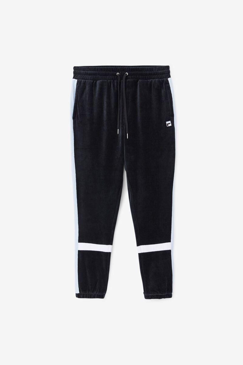 Men's Fila Ravid Velour Pant Tracksuits Black / White | BXFI4Qrom4n