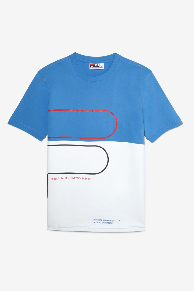 Men's Fila Salza T Shirts Blue Light Turquoise / White / Red / Black | 6tGJO4anFlr