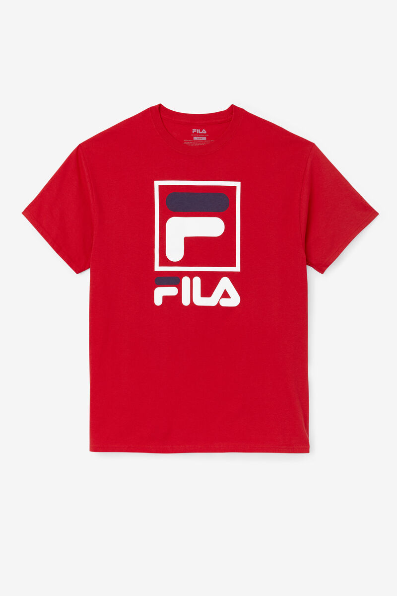 Men's Fila Stacked Shirt T Shirts Red / White / Navy | zvQ6EL2LNjf
