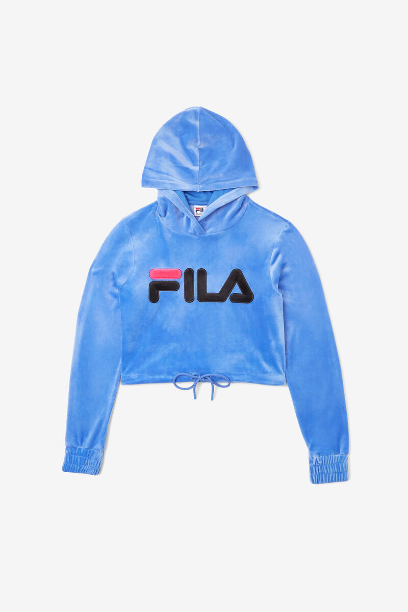 Women's Fila Aitana Crop Velour Hoodie Hoodies Black | mOJDEHBmuAA