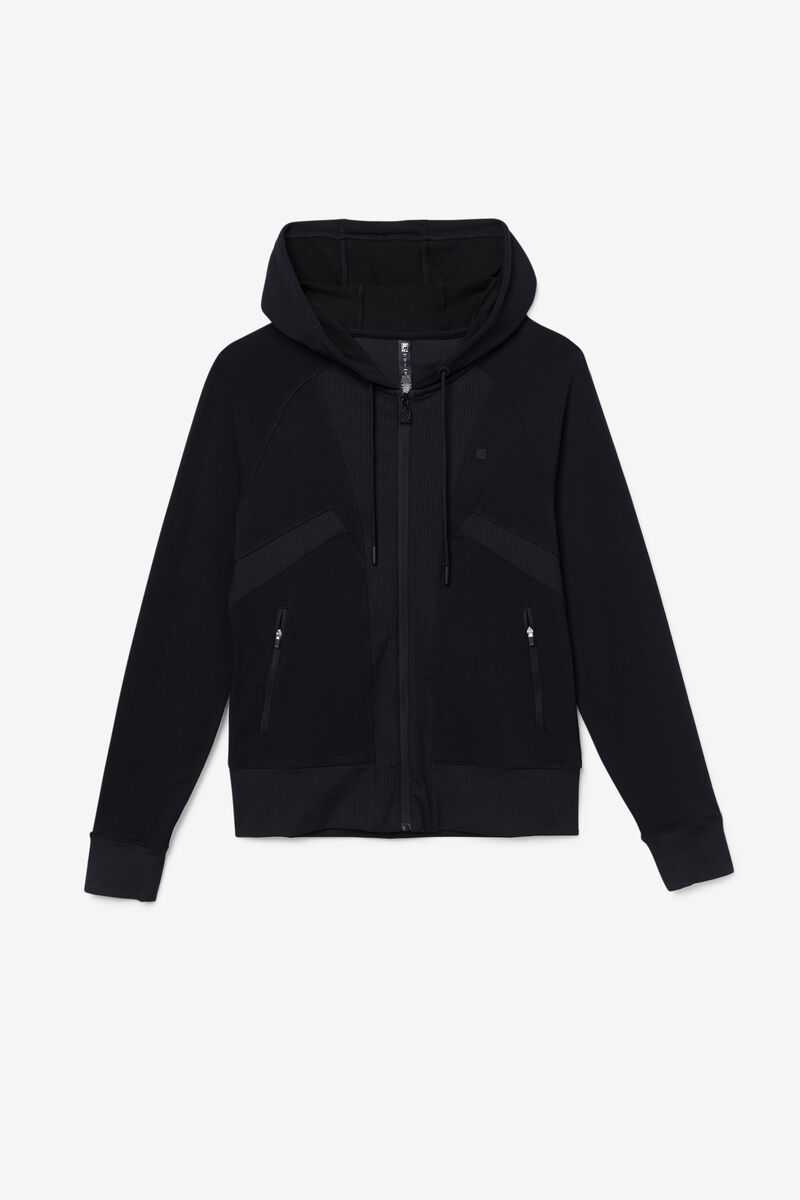 Women's Fila Fi-lux Texture Full Zip Hoodie Hoodies Black | nHdBSauyBEy