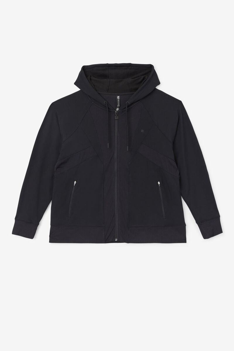 Women's Fila Fi-lux Texture Full Zip Hoodie Hoodies Black | naVgm9rD6uu