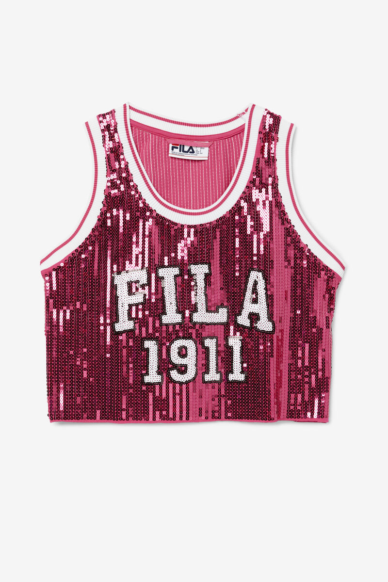 Women's Fila Kiki Glam Crop Jersey T Shirts Red | MV164RBLmBq