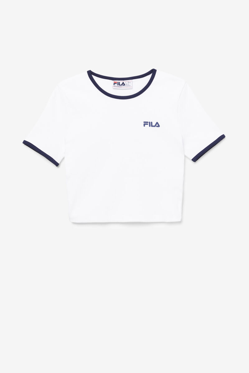 Women's Fila Perla Crop Top T Shirts White / Navy | Gs4JCl89PyV