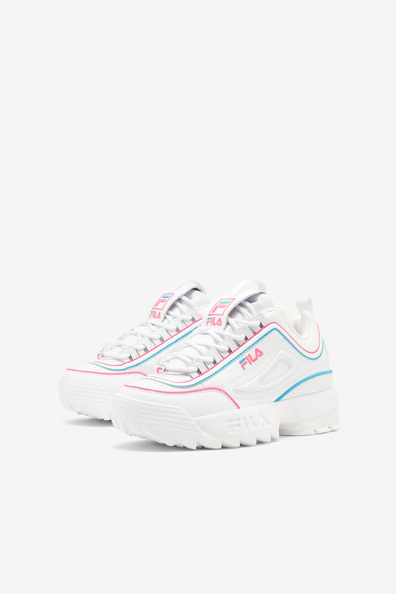 Kids' Fila Big Disruptor 2 Contrast Piping Platform Shoes White / Pink / Blue | yfAGE3WYslO