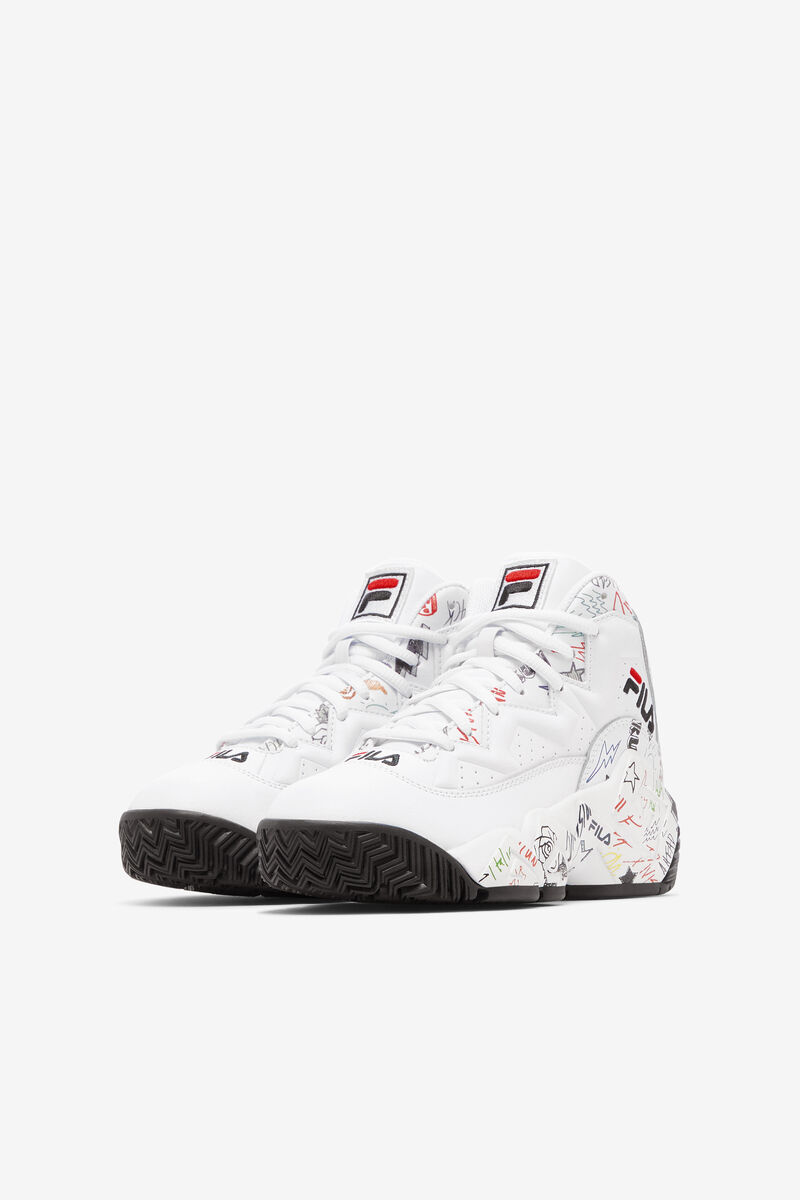 Kids' Fila Big Mb Scribbles Basketball Shoes White / Black / Multicolor | giPEBRKj7nE
