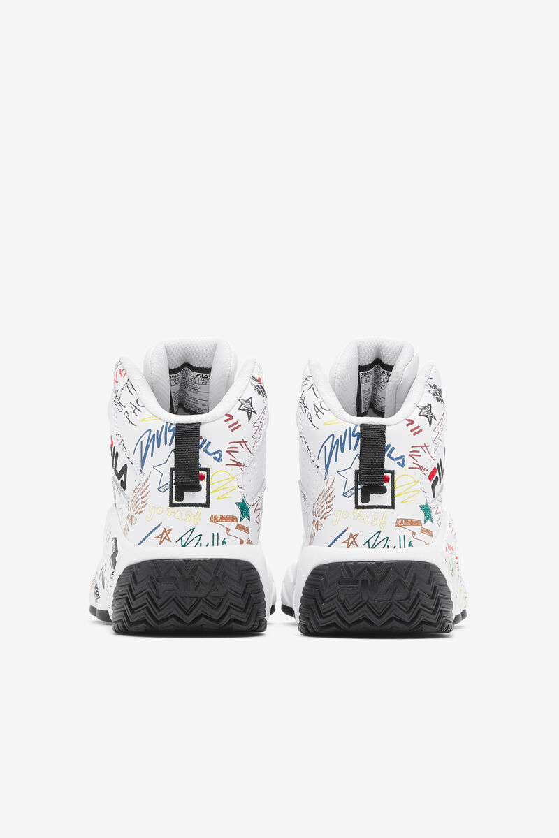 Kids' Fila Big Mb Scribbles Basketball Shoes White / Black / Multicolor | giPEBRKj7nE