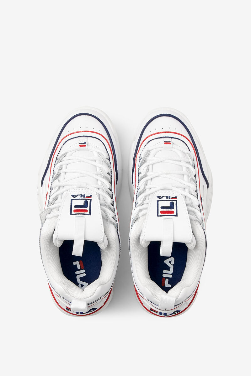 Kids' Fila Little Disruptor 2 Contrast Piping Platform Shoes White / Navy / Red | 8TD94bnBnrr