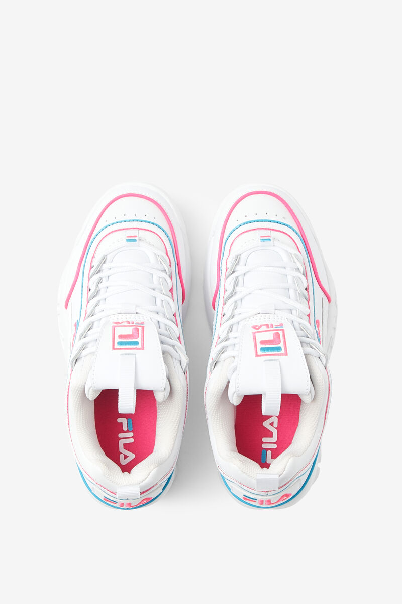 Kids' Fila Little Disruptor 2 Contrast Piping Platform Shoes White / Pink / Blue | pGg2aaSQNTC