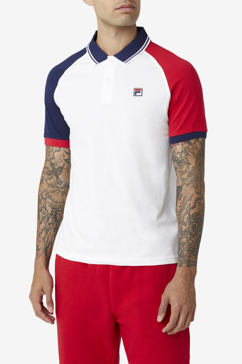 Men's Fila Apollo Polo Polos White / Navy / Red | bL89P7oVyPq