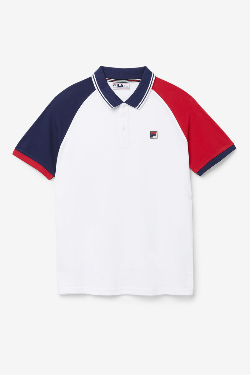 Men\'s Fila Apollo Polo Polos White / Navy / Red | bL89P7oVyPq