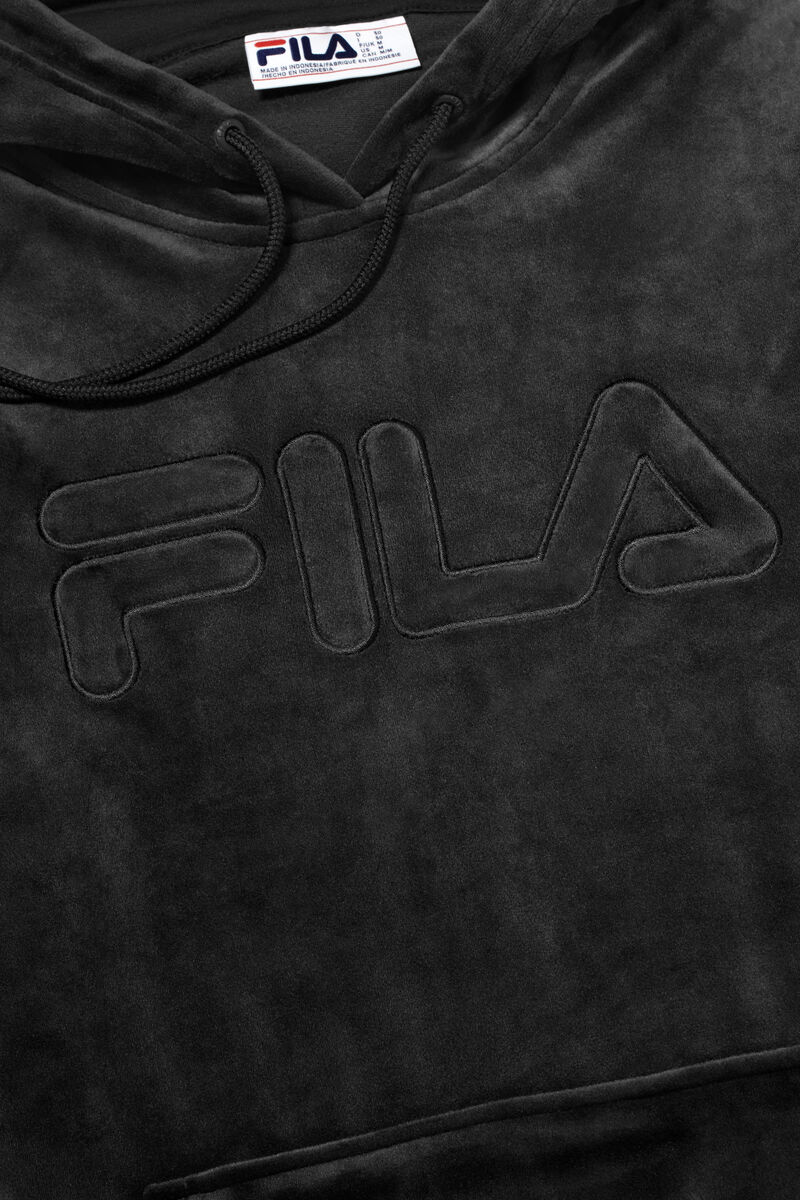 Men's Fila Asher Velour Hoodie Hoodies Black | JIN7OlufOX5