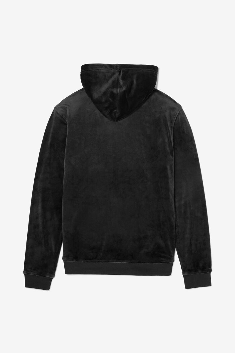 Men's Fila Asher Velour Hoodie Hoodies Black | LtaKa1u2DXH