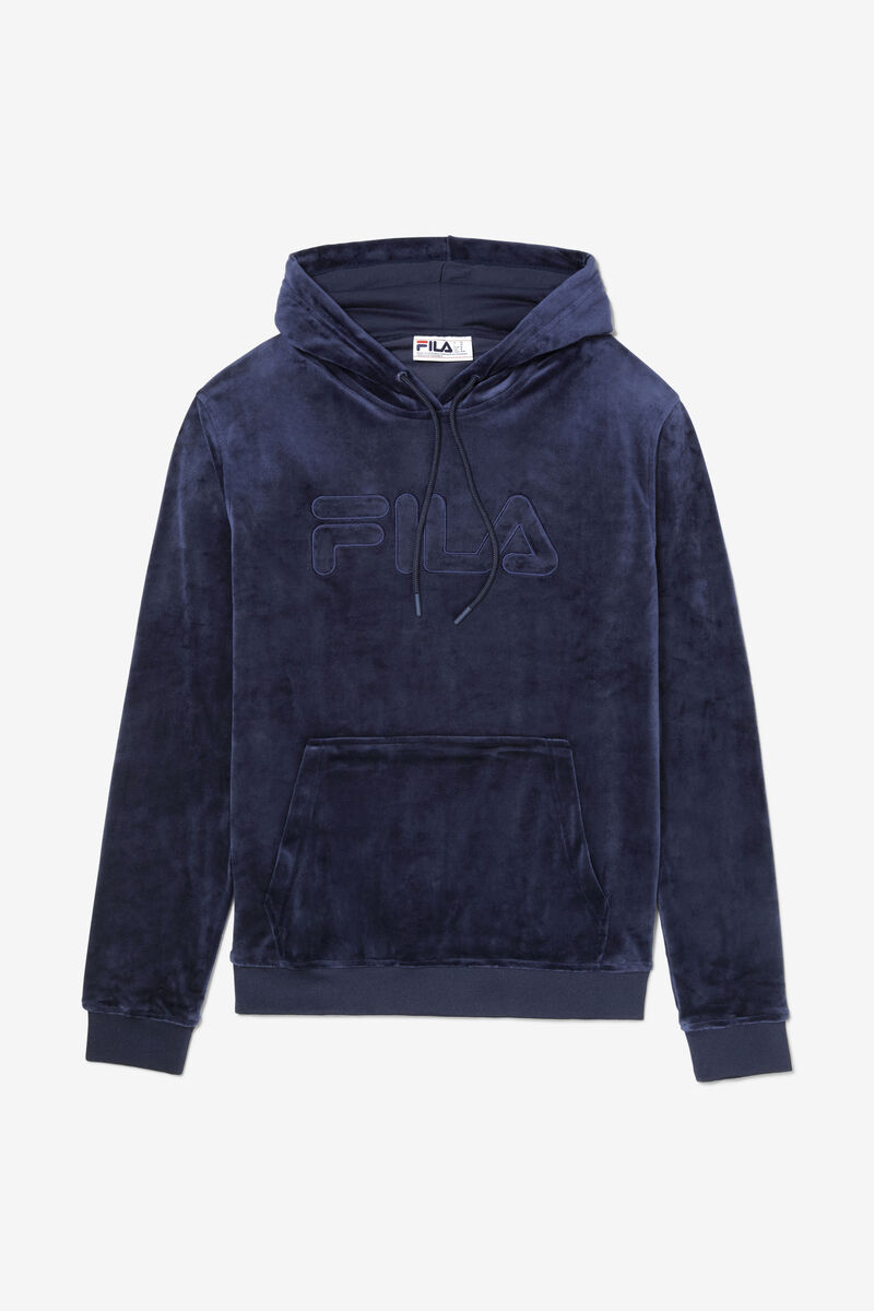 Men\'s Fila Asher Velour Hoodie Hoodies Navy | IYE2kjmAWTA