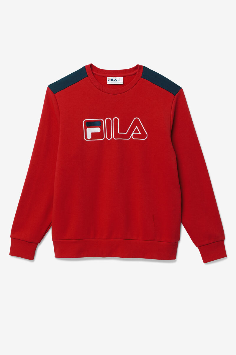 Men's Fila Basil 2 Crew Sweatshirts Red / Navy / White | mInEHbyQjzx
