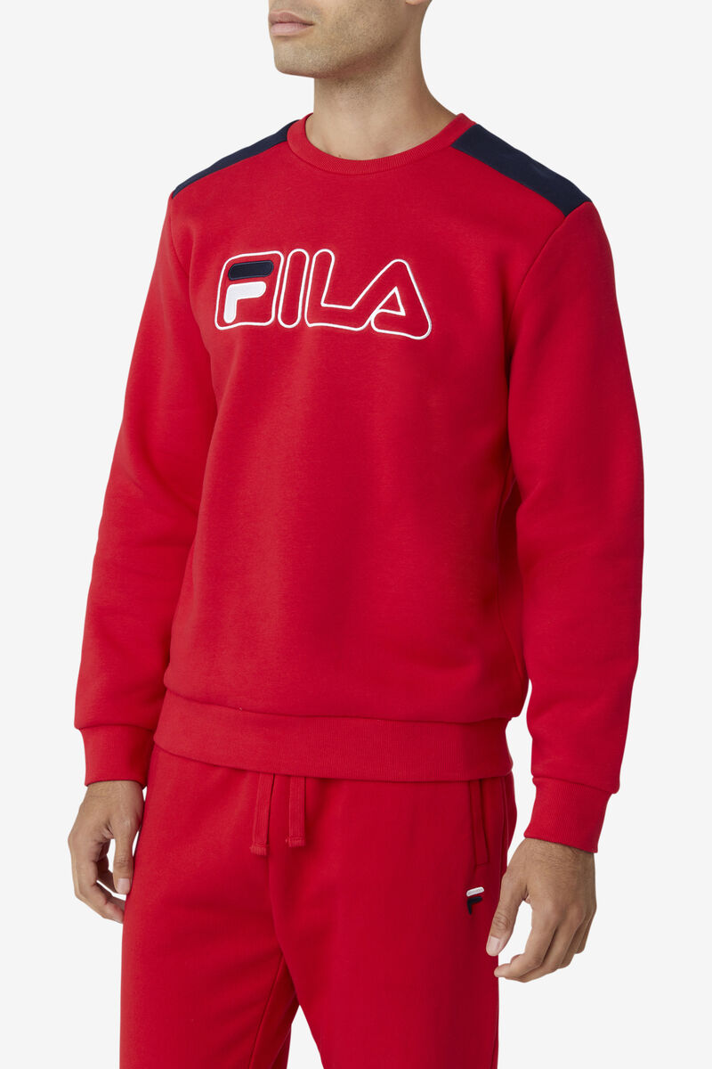 Men's Fila Basil 2 Crew Sweatshirts Red / Navy / White | mInEHbyQjzx