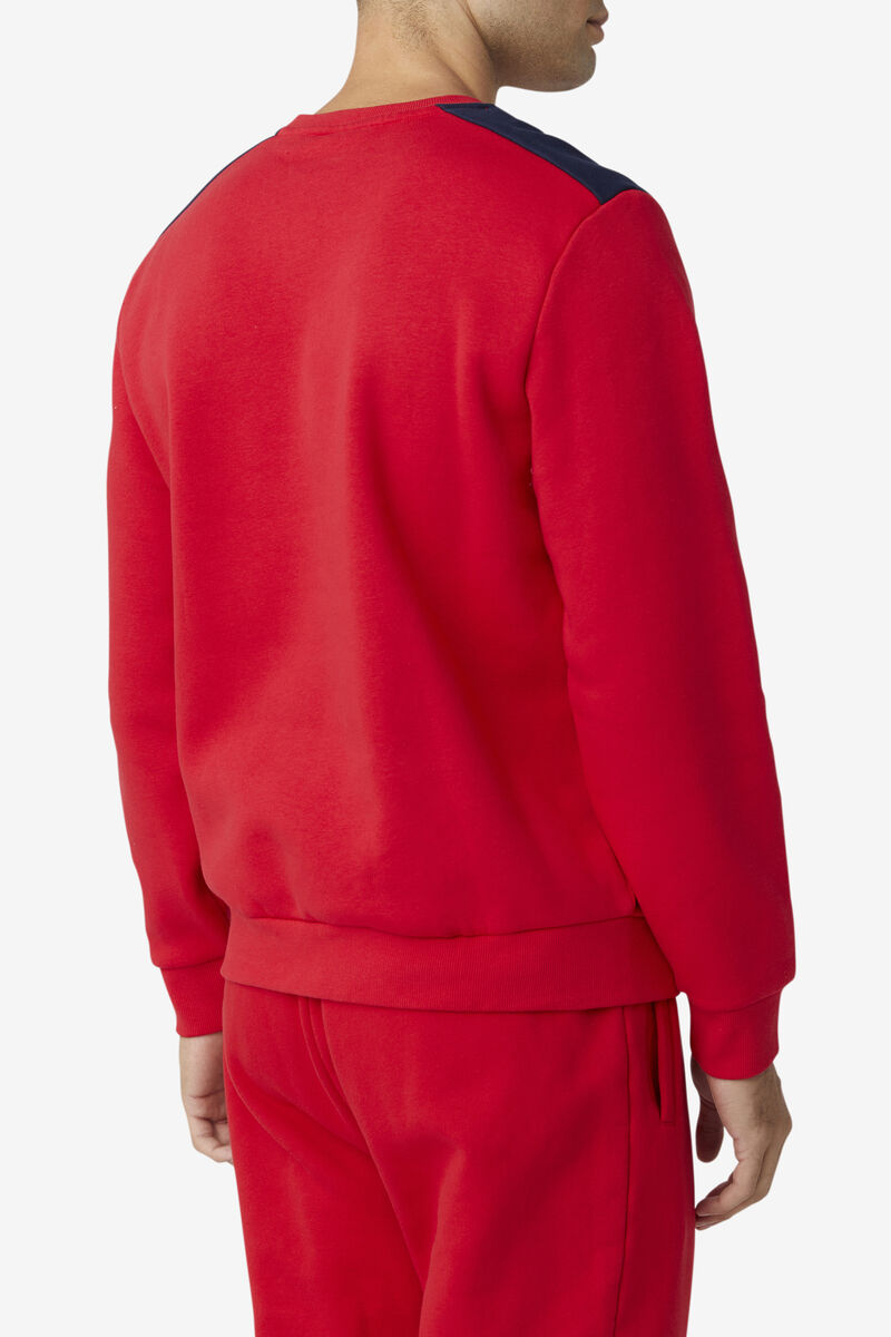 Men's Fila Basil 2 Crew Sweatshirts Red / Navy / White | mInEHbyQjzx