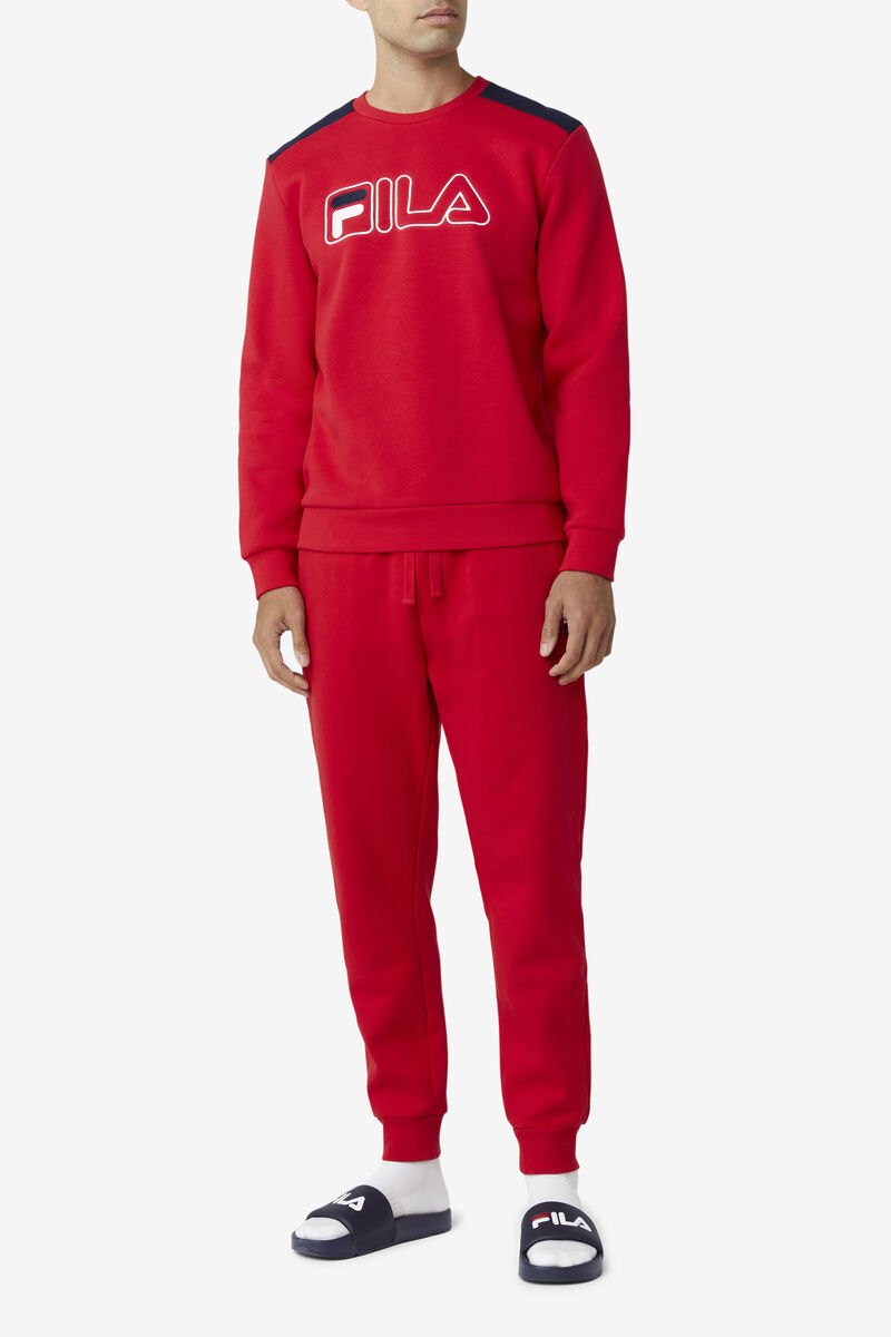 Men's Fila Basil 2 Crew Sweatshirts Red / Navy / White | mInEHbyQjzx