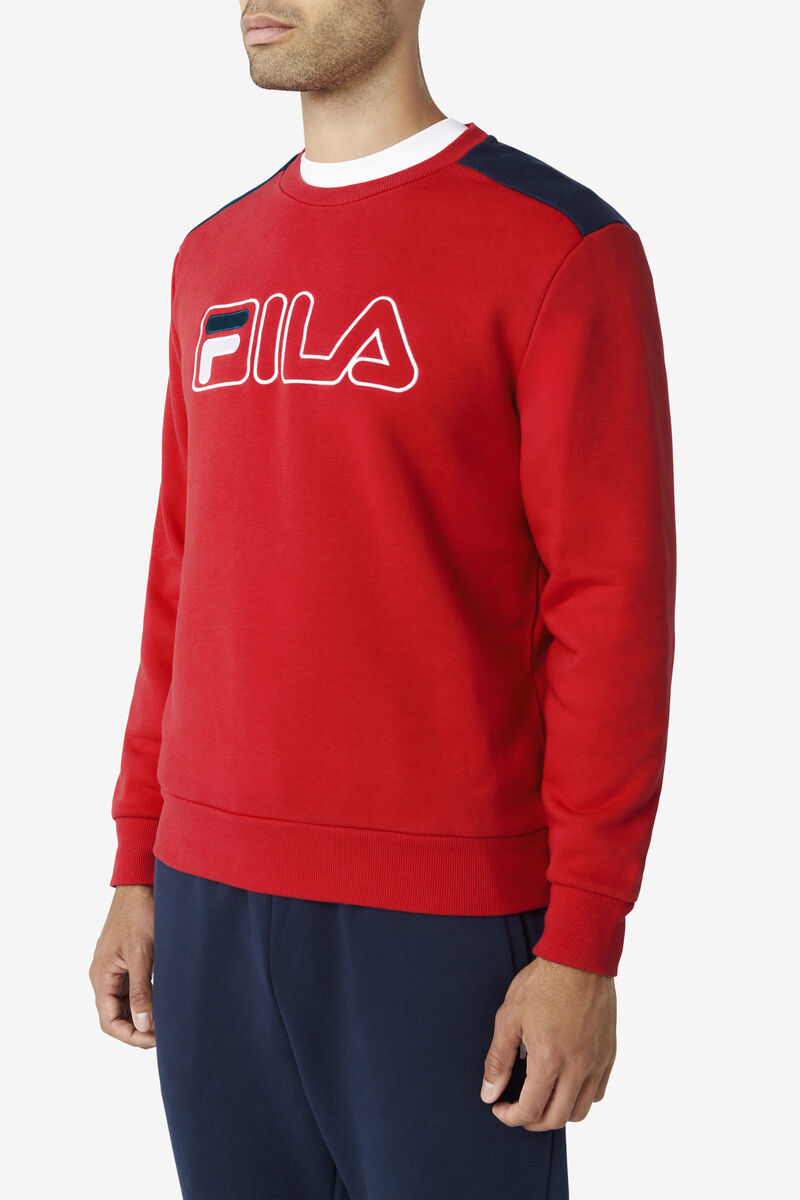 Men's Fila Basil 2 Crew Sweatshirts Red / Navy / White | mInEHbyQjzx