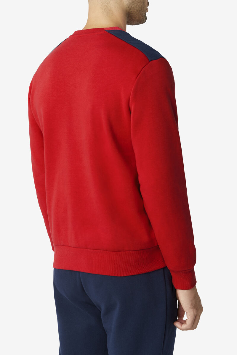 Men's Fila Basil 2 Crew Sweatshirts Red / Navy / White | mInEHbyQjzx