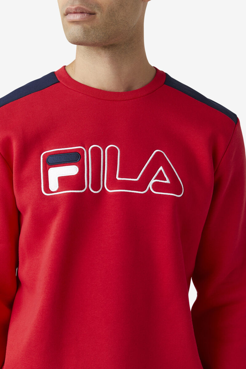 Men's Fila Basil 2 Crew Sweatshirts Red / Navy / White | mInEHbyQjzx